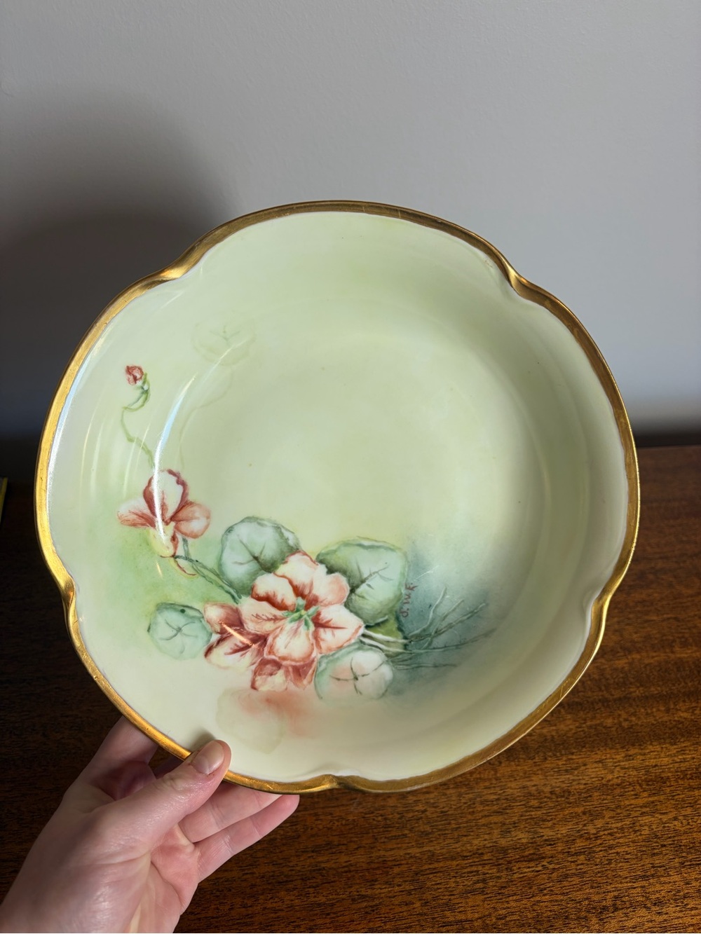 Antique J&C Louise Bavaria Hand Painted Porcelain Bowl Scalloped Gold Trim